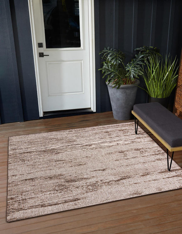 Unique Loom Outdoor Modern Cartago Machine Made Abstract Rug Brown, Ivory 10' 0" x 10' 0"