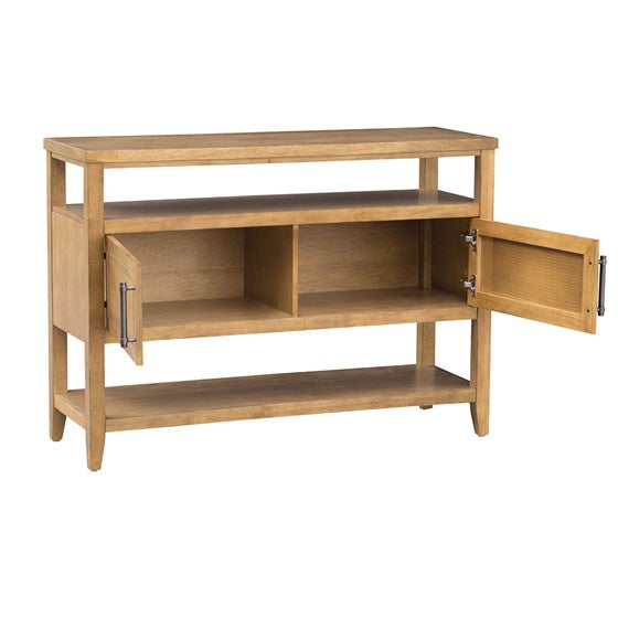 English Elm 2 Door Storage Console Table – Toasted Almond Wood Veneer, Dual Cabinets, Open Shelves, Compact Entryway Organizer B035P256575