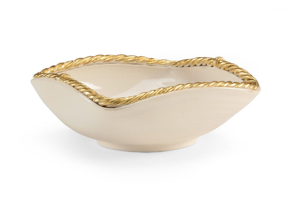 Chelsea House Madison Handcrafted Euro Ceramic Bowl With Antique White Glaze, Gold Trim & Roped Edge Centerpiece 382615