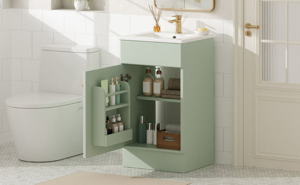 English Elm [video] Compact Sage Green Bathroom Vanity with Ceramic Sink Soft Close Cabinet N759P237932G