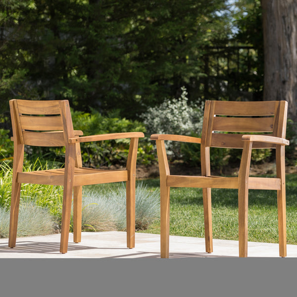 English Elm Christopher Knight Home® - STAMFORD Solid Acacia Wood Dining Chairs Set of 2 for Patio Backyard Poolside Garden, Durable Weatherproof Construction Teak N762P251941A