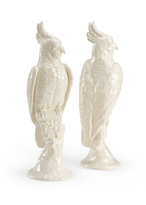 Chelsea House Cockatoos Elegant Hand-Glazed White Ceramic Pair, Sculptural Decor For Mantels, Shelves, Coastal Homes 22.5h x 7.5w x 7.5d 382631