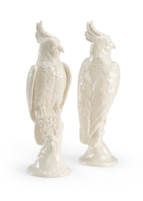 Chelsea House Cockatoos Elegant Hand-Glazed White Ceramic Pair, Sculptural Decor For Mantels, Shelves, Coastal Homes 22.5h x 7.5w x 7.5d 382631