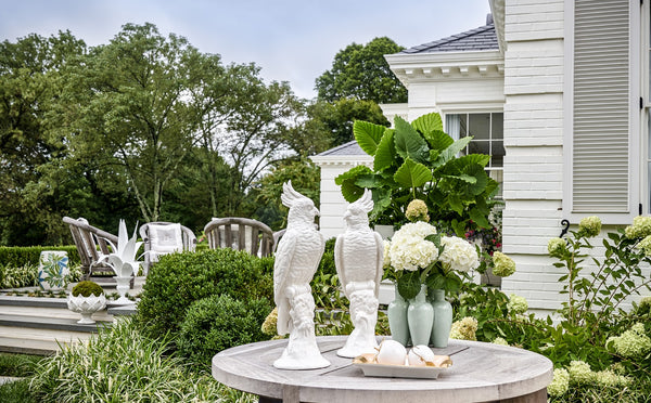 Chelsea House Cockatoos Elegant Hand-Glazed White Ceramic Pair, Sculptural Decor For Mantels, Shelves, Coastal Homes 22.5h x 7.5w x 7.5d 382631