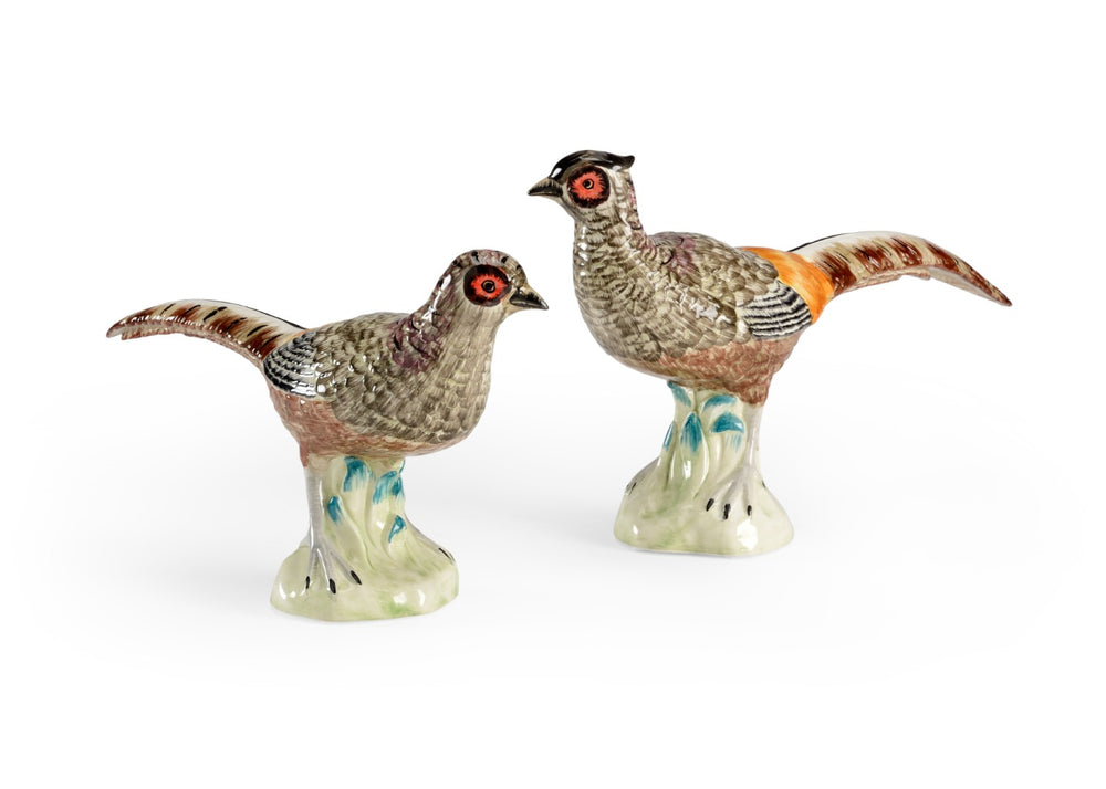 Chelsea House Pheasants Hand-Colored Ceramic Pair For Lodge & Farmhouse DéCor — Realistic Sculptural Accent, 9"H 382633