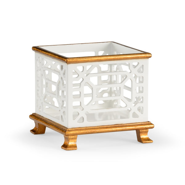 Chelsea House Pierced Small White Planter With Antique Gold Trim And Intricate Fretwork For Elegant Indoor Decor 382649