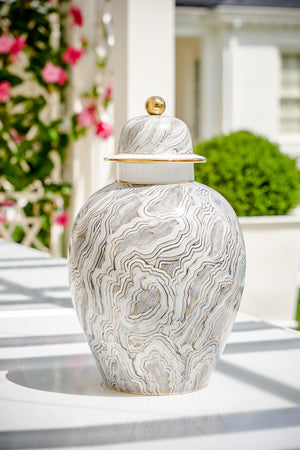 Chelsea House Marbled Gray Urn — 19" Porcelain Covered Vase With Hand-Painted Gray Marble & Gold Accents, Elegant Decor 382651