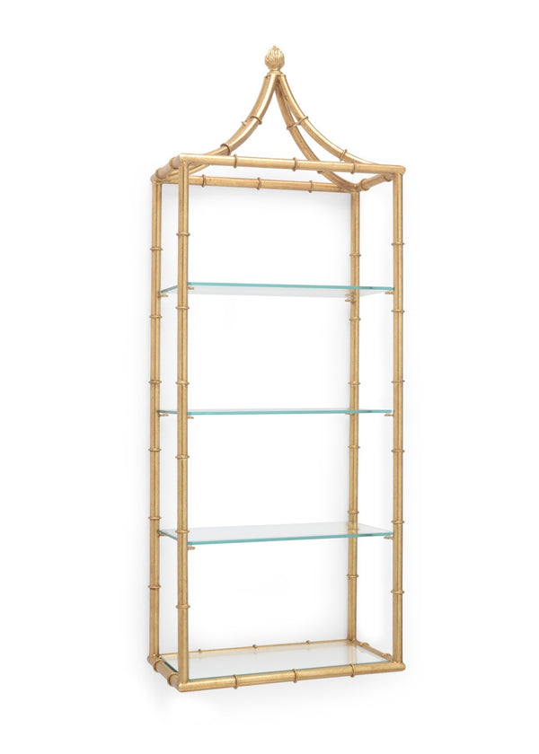 Chelsea House Pagoda Gold Leaf Wall Shelf With Bamboo Iron Frame — 4-Tier Asian-Inspired Display, Ready To Hang 382668