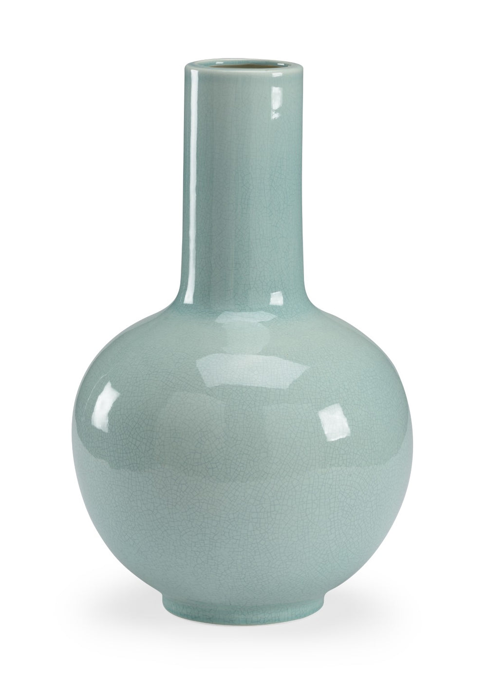 Chelsea House Wicker Celadon Crackle Porcelain Vase, 18.5" Tall Round Body With Long Neck — Sculptural Accent Piece 382685