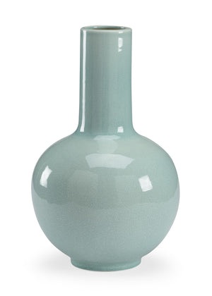 Chelsea House Wicker Celadon Crackle Porcelain Vase, 18.5" Tall Round Body With Long Neck — Sculptural Accent Piece 382685
