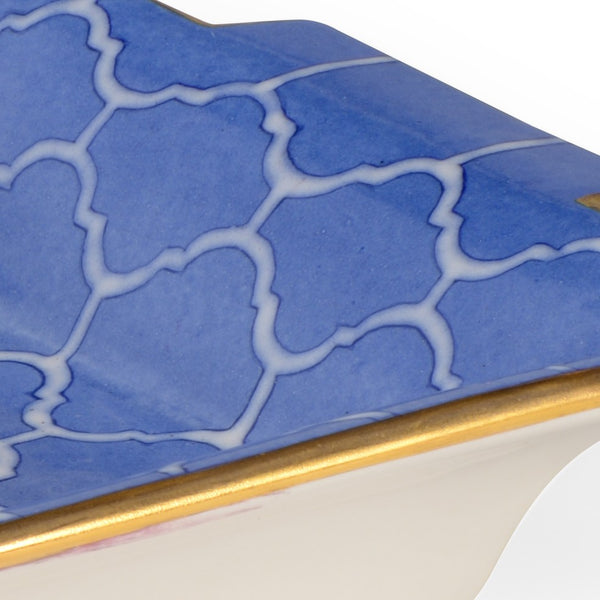 Chelsea House Royal Porcelain Tray With Hand-Painted Blue Quatrefoil, Gold Trim Accent For Jewelry & Decor 382689
