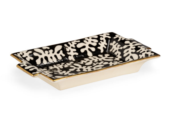 Chelsea House Black Black Coral Tray Hand-Painted Porcelain With Gold Trim — Coastal Jewelry Dish & Key Catchall 382697