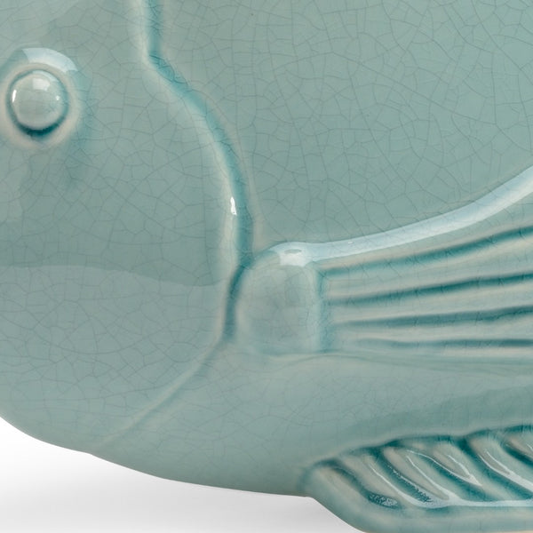Chelsea House Celadon Fish Figurine By Bradshaw Orrell - Crackle Glaze Porcelain Coastal Decor, 15" H X 22" W 382709