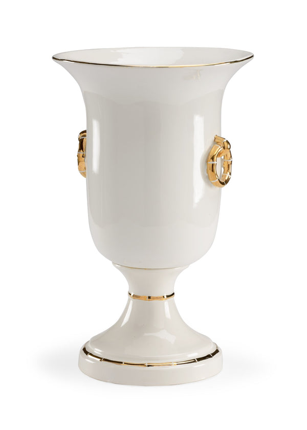 Chelsea House Ring Vase In Off-White Glazed Porcelain With Metallic Gold Ring Handles — Sculptural 18" Accent Piece 382713