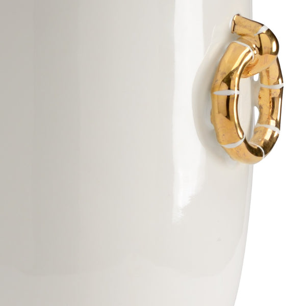Chelsea House Ring Vase In Off-White Glazed Porcelain With Metallic Gold Ring Handles — Sculptural 18" Accent Piece 382713
