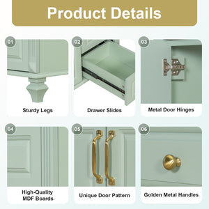 English Elm 36" Forest Green Rubberwood Bathroom Vanity with Ceramic Sink and Golden Hardware N725P356069F