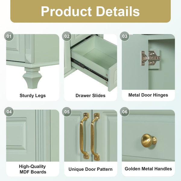 English Elm 36" Forest Green Rubberwood Bathroom Vanity with Ceramic Sink and Golden Hardware N725P356069F