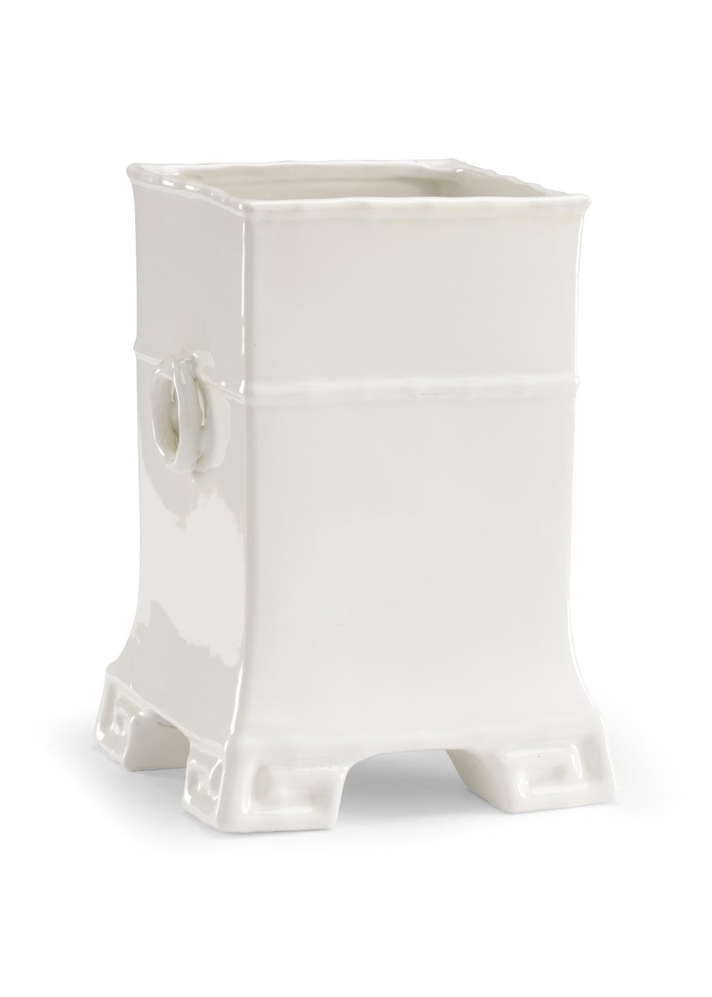 Chelsea House Greek Key Vase By Bradshaw Orrell — Off-White Glazed Porcelain Square Vase With Classic Motif & Feet, Versatile Centerpiece (13.5"H) 382715