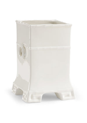 Chelsea House Greek Key Vase By Bradshaw Orrell — Off-White Glazed Porcelain Square Vase With Classic Motif & Feet, Versatile Centerpiece (13.5"H) 382715