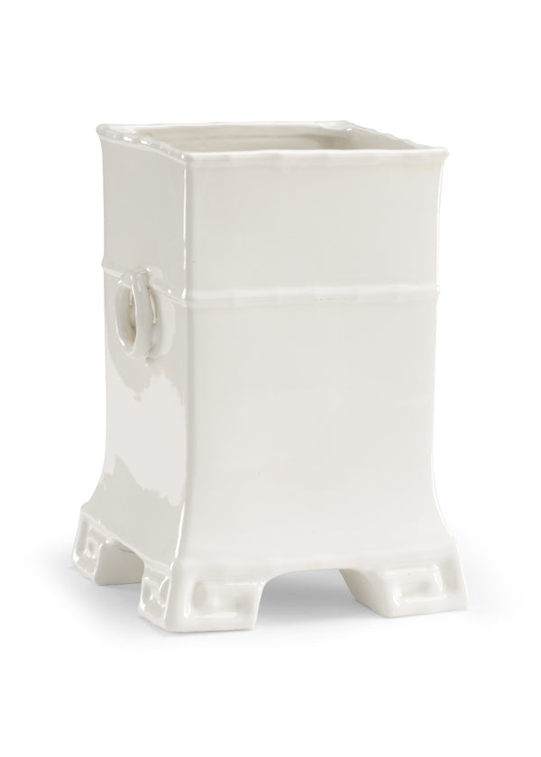 Chelsea House Greek Key Vase By Bradshaw Orrell — Off-White Glazed Porcelain Square Vase With Classic Motif & Feet, Versatile Centerpiece (13.5"H) 382715