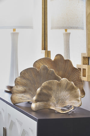 Chelsea House Lotus Antique Gold Leaf Trays Set Of 3 — Sculptural Nesting Lotus Leaves For Jewelry, Keys, Decor 382725