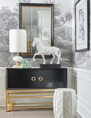 Chelsea House Decker Cabinet — Black Sculptural Storage With Gold-Leaf Accents, 42" W Contemporary Focal Point 382745