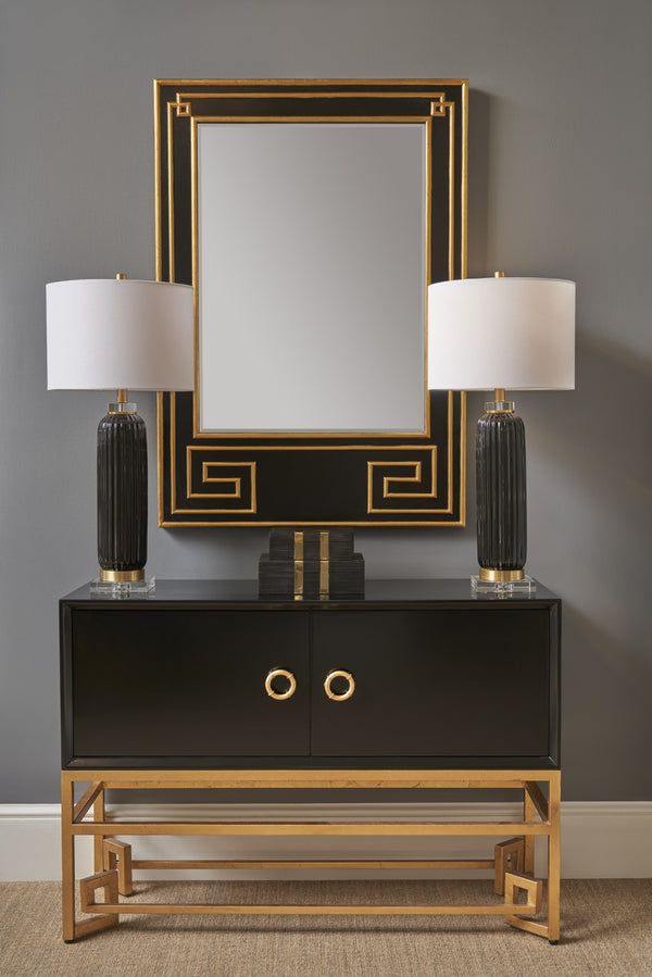 Chelsea House Decker Cabinet — Black Sculptural Storage With Gold-Leaf Accents, 42" W Contemporary Focal Point 382745
