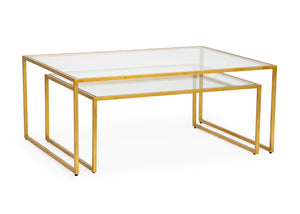 Chelsea House Nested Cocktail Tables — Gold Leaf Accent Set Of 2 With Clear Tops, Stackable, Elegant Entertaining 382769