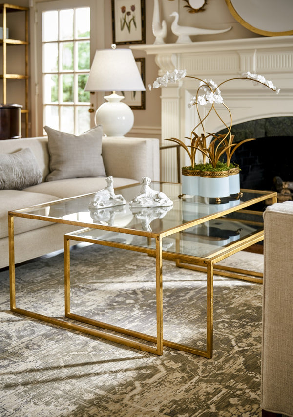 Chelsea House Nested Cocktail Tables — Gold Leaf Accent Set Of 2 With Clear Tops, Stackable, Elegant Entertaining 382769