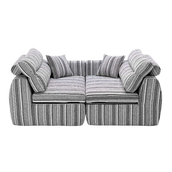 English Elm Chenille Stripe Velvet Sofa Three Seat Minimalist Upholstered Couch for Living Room Black White W5532S00011