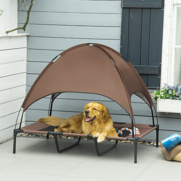 English Elm Pawhut Elevated Dog Bed With Uv Canopy Shade - Portable Outdoor Cot For Large Dogs, 48" Coffee W2225P217559-GIGA