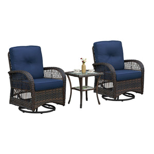 English Elm 3 Piece Outdoor Wicker Rocking Bistro Set with Glass Top Table Patio Porch W1889P500331