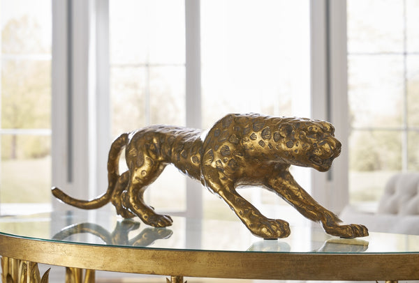 Chelsea House Leopard Antique Gold Sculpture — 30" Long Cast Composite Figurine, Realistic Muscular Detail For Decor 382800