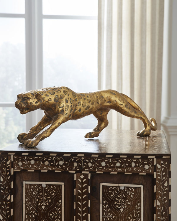 Chelsea House Leopard Antique Gold Sculpture — 30" Long Cast Composite Figurine, Realistic Muscular Detail For Decor 382800