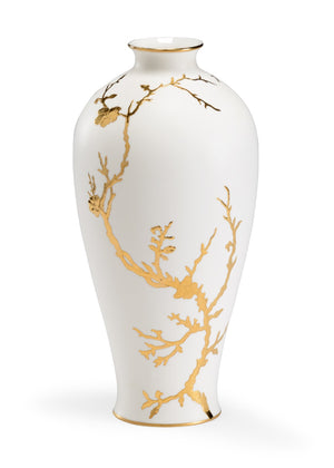 Chelsea House Nanshan Porcelain Vase With Matte White Glaze And Hand-Painted Gold Cherry Blossoms, 13" Tall 382886