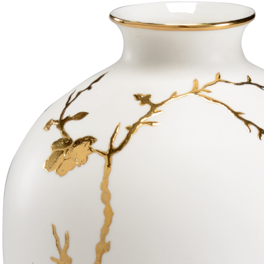 Chelsea House Nanshan Porcelain Vase With Matte White Glaze And Hand-Painted Gold Cherry Blossoms, 13" Tall 382886