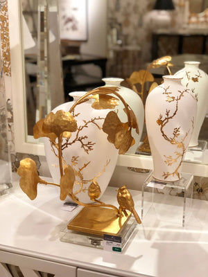 Chelsea House Nanshan Porcelain Vase With Matte White Glaze And Hand-Painted Gold Cherry Blossoms, 13" Tall 382886