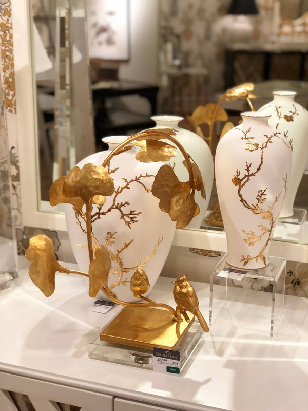 Chelsea House Nanshan Porcelain Vase With Matte White Glaze And Hand-Painted Gold Cherry Blossoms, 13" Tall 382886