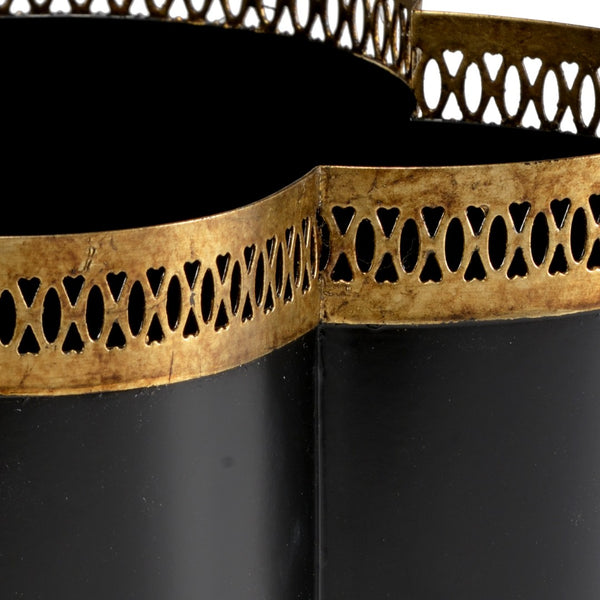 Chelsea House Tracery Black Quatrefoil Cachepot With Antique Gold Filigree & Claw Feet — Elegant 11" Centerpiece 382897