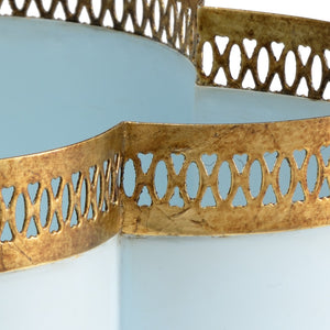 Chelsea House Tracery Cachepot Lagoon Small — Quatrefoil Porcelain Planter With Antique Gold Filigree & Claw Feet 382898