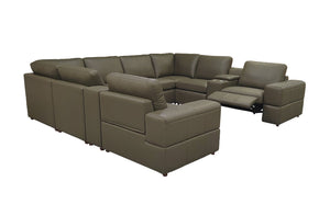 English Elm Premium Leather Match L-shaped Sectional with Dual Recliners and Built-in Console Olive Green B2748S00162