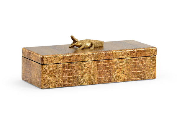 Chelsea House Alligator Jewelry Box Small — Antique Gold Faux Alligator With Suede Interior & Multi-Compartment Drawers 382900