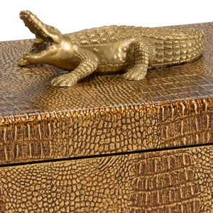 Chelsea House Alligator Jewelry Box Small — Antique Gold Faux Alligator With Suede Interior & Multi-Compartment Drawers 382900