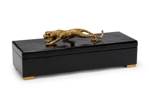 Chelsea House Cheetah Sculptured Storage Box In Crackle Black With Antique Gold Accents — Elegant Keepsake Chest For Console Or Desk 382902