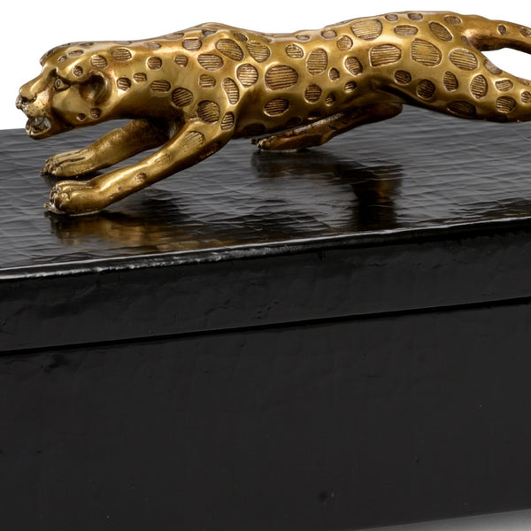 Chelsea House Cheetah Sculptured Storage Box In Crackle Black With Antique Gold Accents — Elegant Keepsake Chest For Console Or Desk 382902