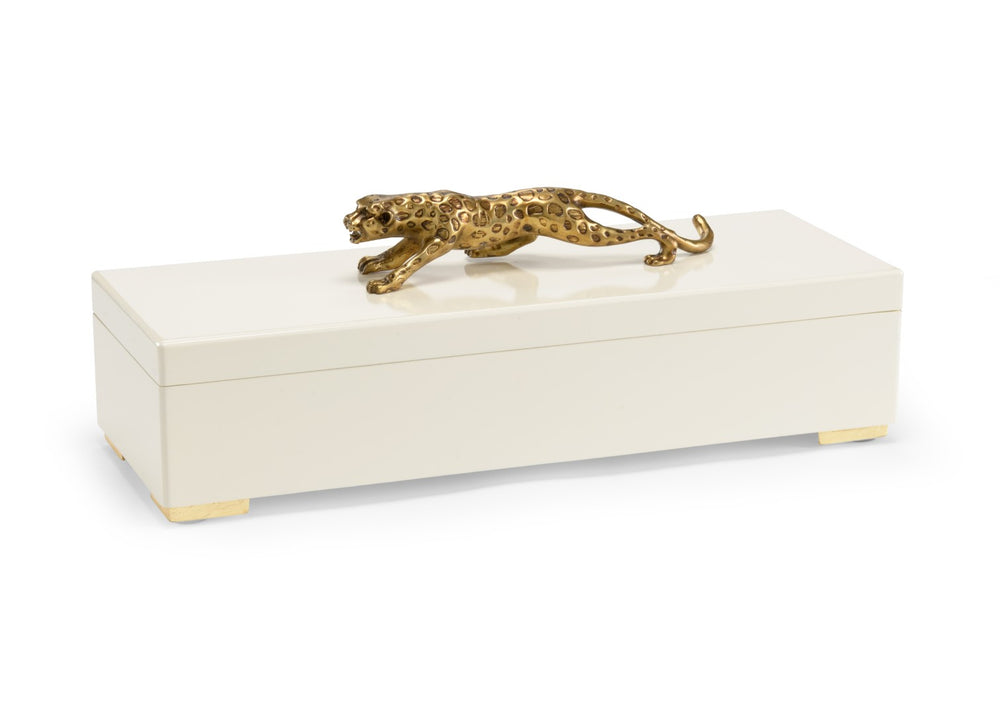 Chelsea House Cheetah Sculptural Box In Cream With Antique-Gold Accents — Wooden Hinged Jewelry & Keepsake Chest 382903