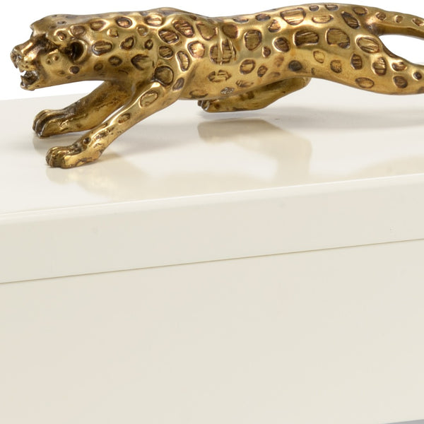 Chelsea House Cheetah Sculptural Box In Cream With Antique-Gold Accents — Wooden Hinged Jewelry & Keepsake Chest 382903