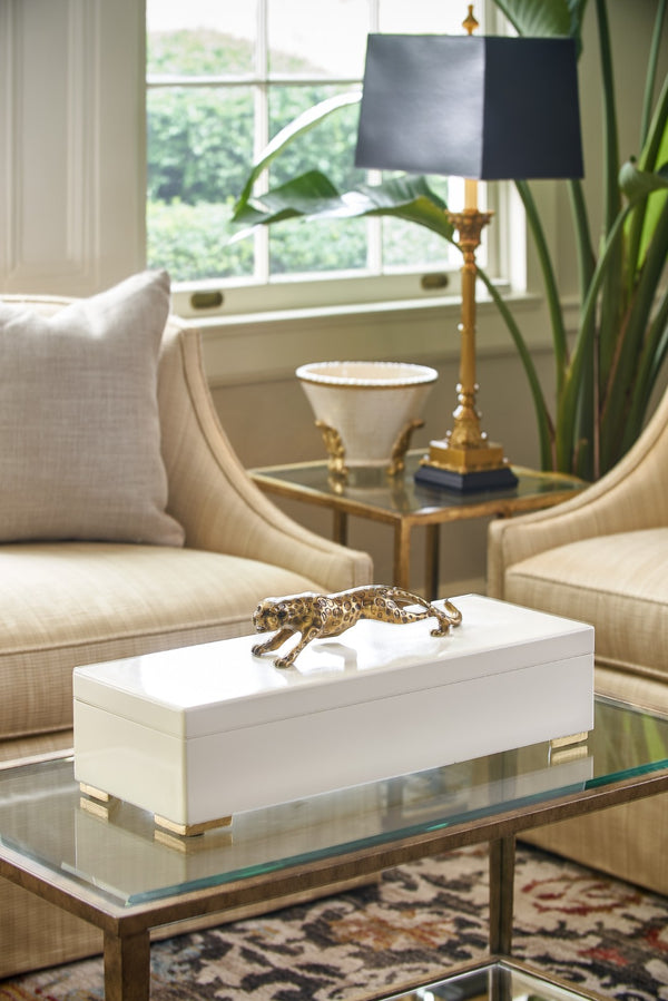 Chelsea House Cheetah Sculptural Box In Cream With Antique-Gold Accents — Wooden Hinged Jewelry & Keepsake Chest 382903