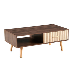 English Elm Rectangle Coffee Table With Solid Wood Legs, Modern Design, Storage Drawer, Walnut Finish Elegance W1265P236869-GIGA