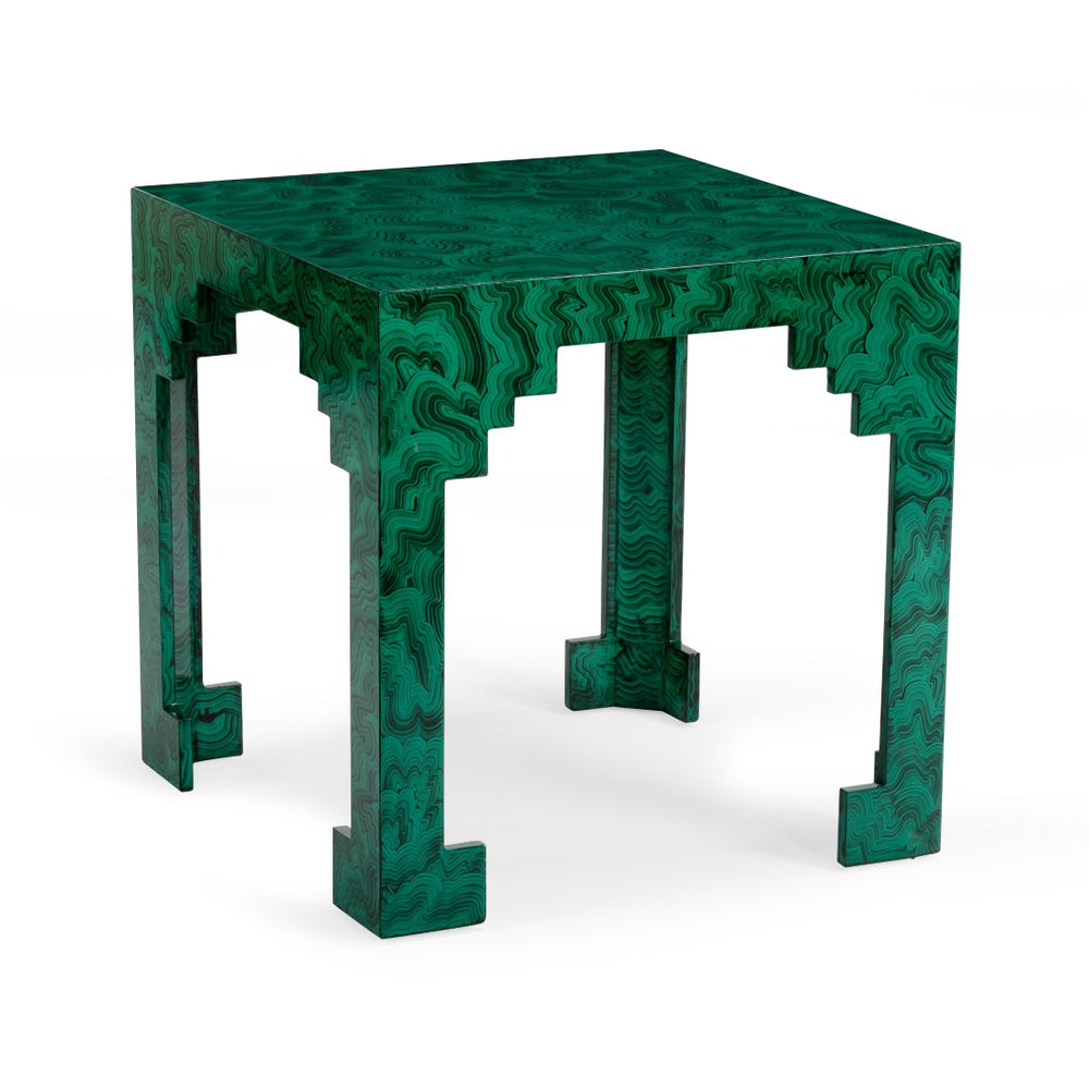Chelsea House Malachite Hand-Painted Cut Corner Table — Faux Stone Green Veining, Solid Wood Accent For Living Room 382944